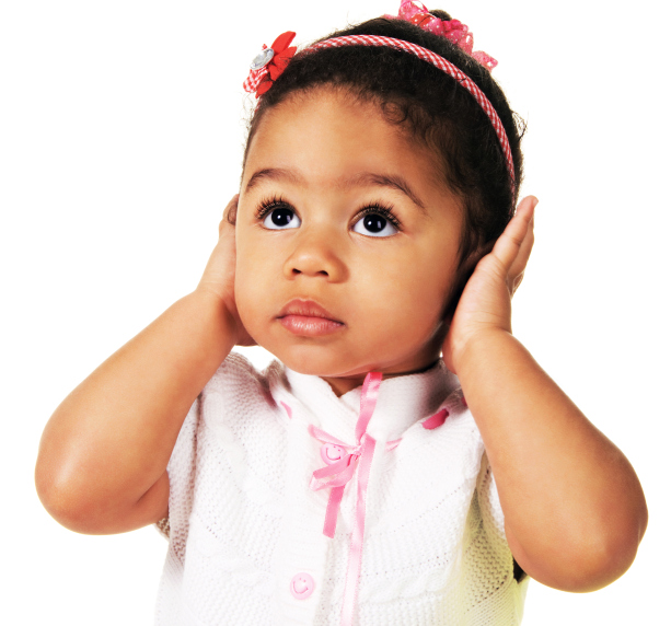 baby, toddler covering ears, ear infection, pink headband